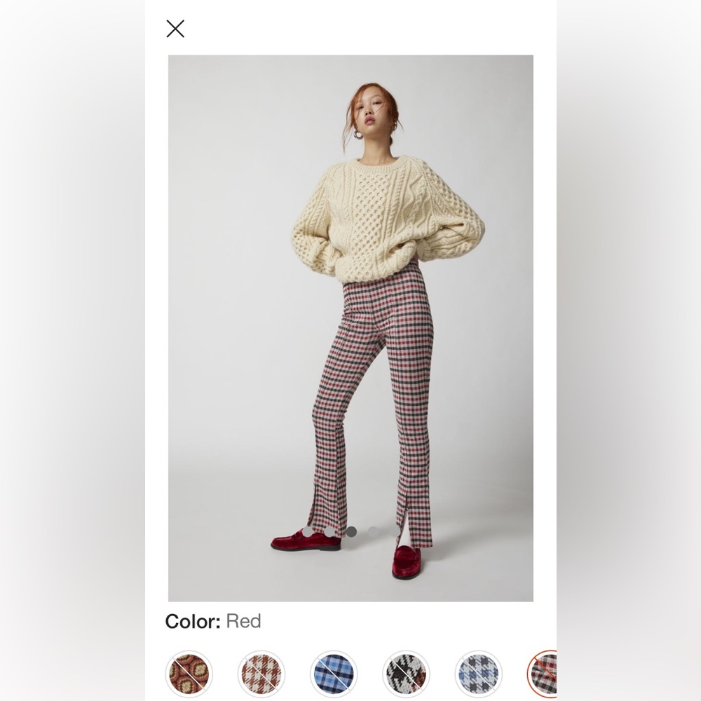 Urban Outfitters Urban Renewal Remnants Plaid Front Slit Flare Pants Red NWT